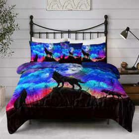 4Pieces set of three wolves howling duvet cover; soft bedding set; comfortable King size of mysterious traditional culture(temu can only be self-