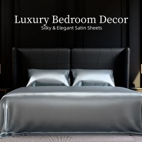 Satin Bed Sheets, King Size Sheets Set, 4 Pcs Silky Bedding Set with 15 Inches Deep Pocket for Mattress (King, Grey)