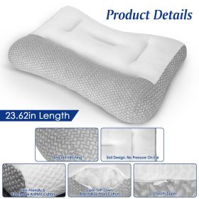 Contoured Dual-Height Bed Pillow with Ear Slot, Breathable Knit Mesh Cover, Down-Alternative Filling Pillow for Household Bedroom Sleeping (Type: 2 pcs, size: Low)
