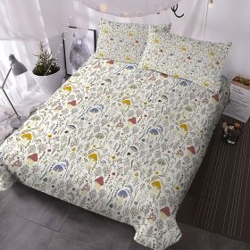 3pcs Cute Mushroom Botanical Duvet Set, Colorful Whimsical Mushroom and Wildflower Bedding Set, Boho Cottagecore Bedspread with Pillow Shams (Color: White, size: Full)